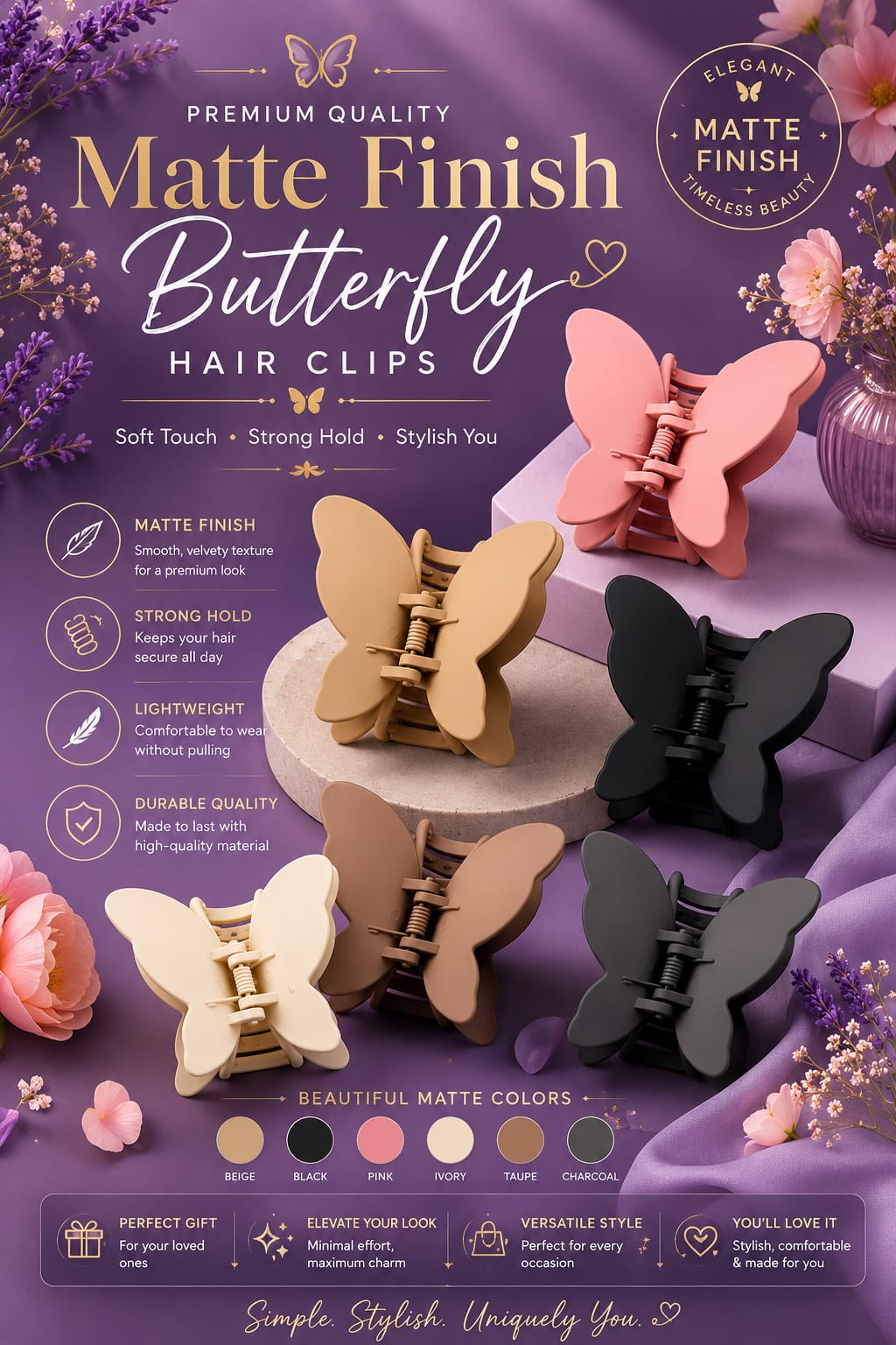 Matfinish Butterfly Hair Clips